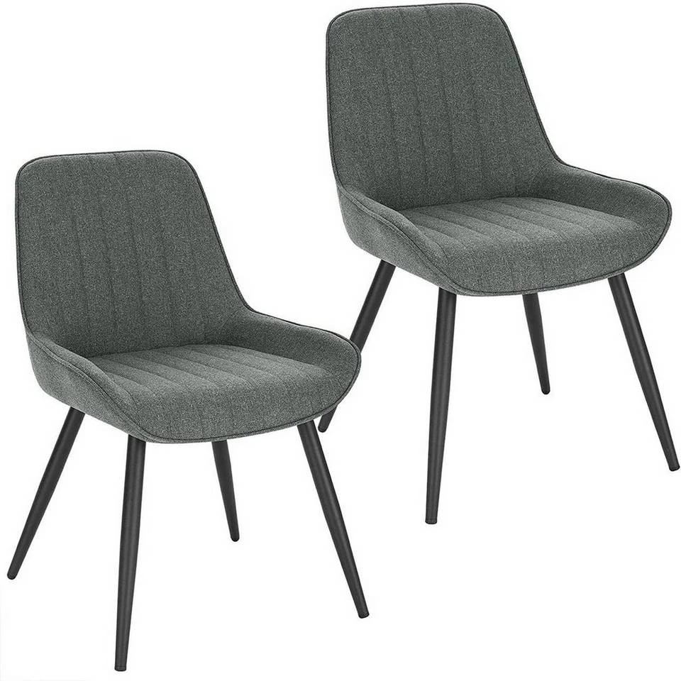 EUGAD Polsterstuhl (2 Stück), Esszimmerstühle aus Leinen mit stabilen Metallbeinen, mit Rückenlehne und gepolsterter Sitzfläche Dunkelgrau, Hellgrau 1 EUGAD Polsterstuhl (2 Stück), Esszimmerstühle aus Leinen mit stabilen Metallbeinen, mit Rückenlehne und gepolsterter Sitzfläche Dunkelgrau, Hellgrau