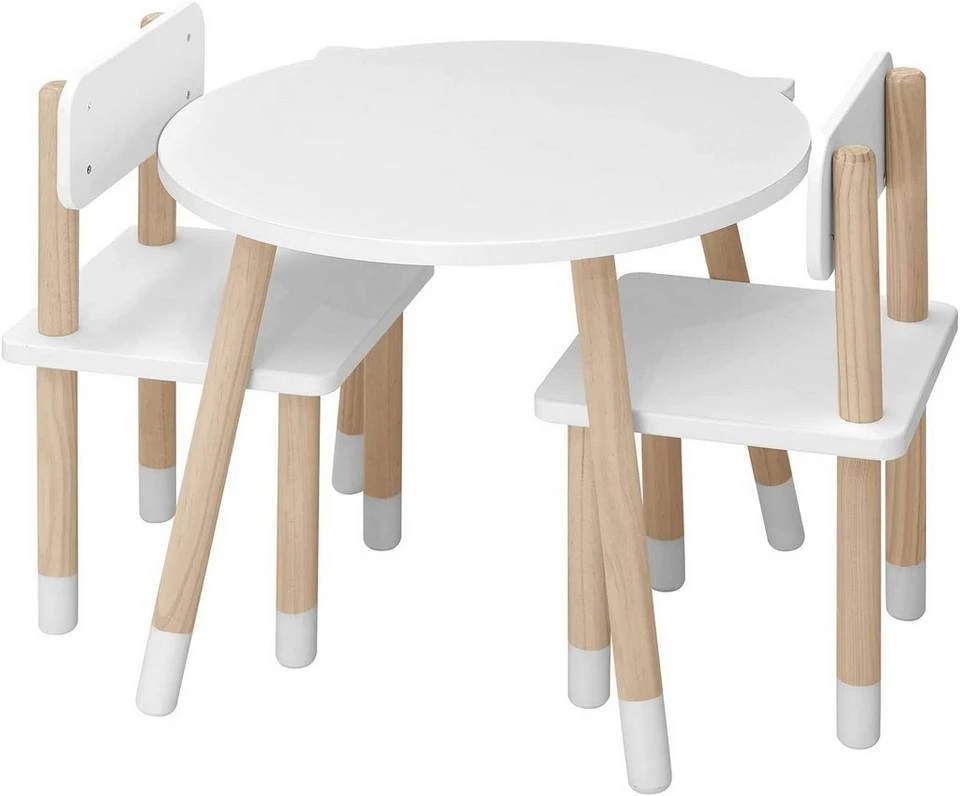 EUGAD Sitzgruppe, Kindertisch mit Stühle, 3tlg. Kindersitzgruppe Kindermöbel, 1 Kindertisch und 2 Kinderstühlen Tischset rund in Katzenform aus MDF und Kiefernholz im Kinderzimmer, Weiß 4 EUGAD Sitzgruppe, Kindertisch mit Stühle, 3tlg. Kindersitzgruppe Kindermöbel, 1 Kindertisch und 2 Kinderstühlen Tischset rund in Katzenform aus MDF und Kiefernholz im Kinderzimmer, Weiß – Bild 4