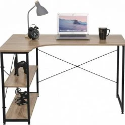 EUGAD Schreibtisch, Computertisch Büromöbel Couchtisch mit Ablage Holz Stahl Schwarz+Beigebraun Industrie-design -Eugad Möbel Einkaufen ccb6c559 dcb4 53cf 81cd 1bab3bdcd739