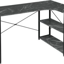EUGAD Schreibtisch, mit Bücherregal 120x74x71,5 cm Schwarz Marmor Holz Vintage
