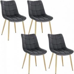 EUGAD Esszimmerstuhl, 4er-Set Küchenstühle Wohnzimmerstuhl mit Rückenlehne, Samt Sitzfläche, Gold Beine Grau Dunkelgrün, Rosa, Schwarz