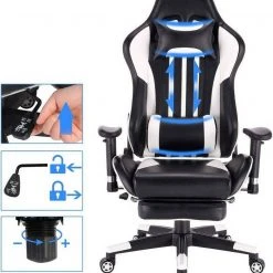 EUGAD Gaming-Stuhl (1 Stück), Racing Stuhl mit Fußstütze Racing Stuhl Drehstuhl Bürostuhl Schreibtischstuhl PC Stuhl mit Wippfunktion Höhenverstellbar Kunstleder Rot Grau, Wei&szlig; -Eugad Möbel Einkaufen d0bd3370 e080 5d25 81bb 3cf00c1ae196