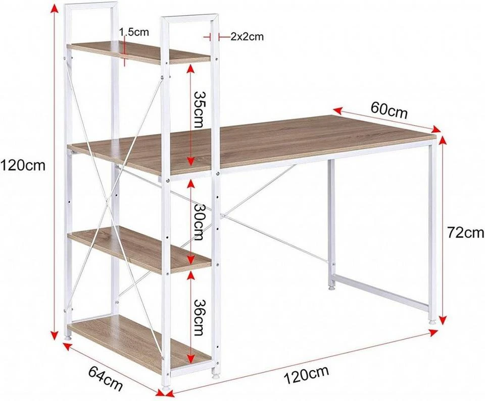 EUGAD Schreibtisch, Bürotisch mit Ablage Holz Stahl 120x64x120cm (BxTxH) Hell Eiche+schwarz Dunkel Buche-Schwarz, Hell Eiche-Schwarz, Hell Eiche-Weiß 15 EUGAD Schreibtisch, Bürotisch mit Ablage Holz Stahl 120x64x120cm (BxTxH) Hell Eiche+schwarz Dunkel Buche-Schwarz, Hell Eiche-Schwarz, Hell Eiche-Weiß – Bild 15