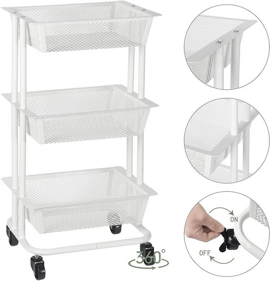 EUGAD Beistellwagen »0030CC«, Rollwagen Küchewagen 3 Gitterkörbe, Rolle mit Bremse 40x76x30 cm Weiß 5 EUGAD Beistellwagen »0030CC«, Rollwagen Küchewagen 3 Gitterkörbe, Rolle mit Bremse 40x76x30 cm Weiß – Bild 5