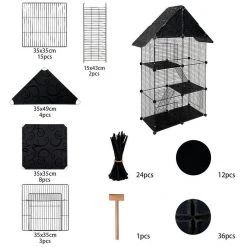 EUGAD Freigehege, Kleintierkäfig Katzenkäfig Schwarz 75x39x145cm -Eugad Möbel Einkaufen d1fb6f45 c532 56bd b09a b60ebb1d4d44