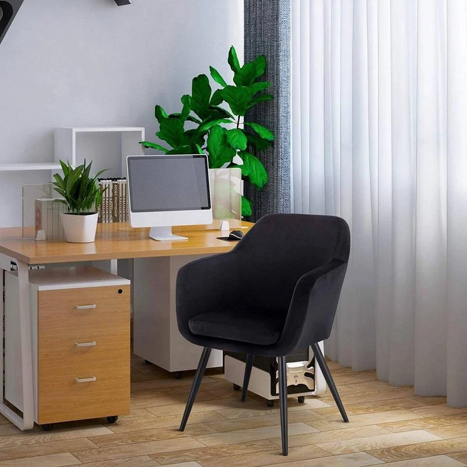 EUGAD Polsterstuhl (1 Stück), Küchenstuhl Samt Stuhl Sessel mit Armlehne, Metallbeine, für Esszimmer Wohnzimmer, Schwarz Dunkelgrau 2 EUGAD Polsterstuhl (1 Stück), Küchenstuhl Samt Stuhl Sessel mit Armlehne, Metallbeine, für Esszimmer Wohnzimmer, Schwarz Dunkelgrau – Bild 2