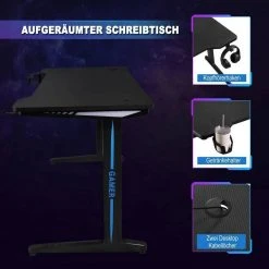 EUGAD Gamingtisch, Gaming Tisch mit LED 120x60cm Ergonomischer Schwarz Computertisch Schreibtisch PC Tisch mit Kabelmanagement Becherhalter Kopfhörerhalterung -Eugad Möbel Einkaufen d212c3cb 0a5d 5d13 bebe dece9cf835bc