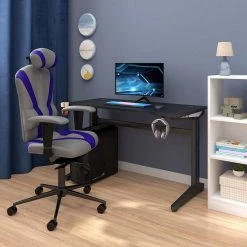 Eugad Möbel Einkaufen 38 EUGAD Gamingtisch, Gaming Tisch mit LED 120x60cm Ergonomischer Schwarz Computertisch Schreibtisch PC Tisch mit Kabelmanagement Becherhalter Kopfhörerhalterung