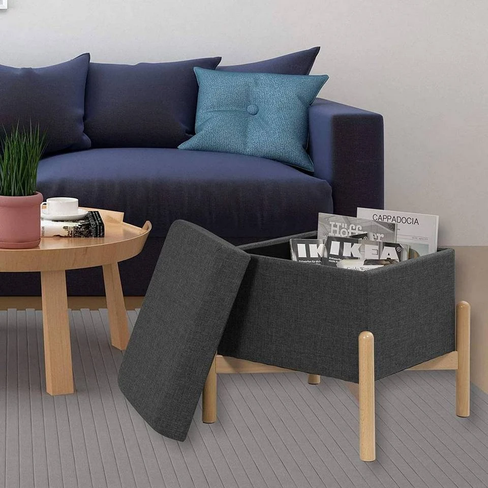 EUGAD Sitzhocker, Polsterhocker Sitztruhe bis 150kg belastbar, mit Stauraum, Deckel Abnehmbar Holzbeine Dunkelgrau Hellgrau 2 EUGAD Sitzhocker, Polsterhocker Sitztruhe bis 150kg belastbar, mit Stauraum, Deckel Abnehmbar Holzbeine Dunkelgrau Hellgrau – Bild 2