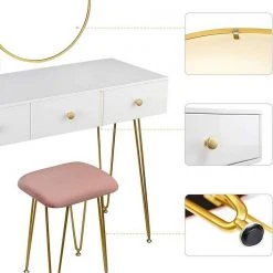 EUGAD Schminktisch, Kosmetiktisch mit 3 Schubladen, Frisiertisch aus MDF und Massivholz, 100x40x79cm, Weiß-Golden -Eugad Möbel Einkaufen d47ec85e 0c49 54d1 a66a b9040507afb0