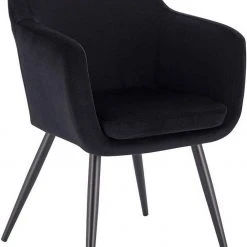 EUGAD Polsterstuhl (1 Stück), Küchenstuhl Samt Stuhl Sessel mit Armlehne, Metallbeine, für Esszimmer Wohnzimmer, Schwarz Dunkelgrau
