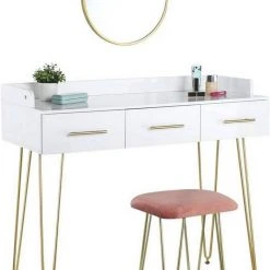 EUGAD Schminktisch, mit 3 Schubladen Tischplatte 100x40cm, Kosmetiktisch für Schlafzimmer, Weiß -Eugad Möbel Einkaufen d4bde193 58df 44b7 a784 b3ae5039fd8d