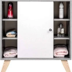 EUGAD Waschbeckenunterschrank Unterschrank Badezimmerschrank mit Tür 60 x 30 x 62 cm Grau-Weiß -Eugad Möbel Einkaufen d4d3ecb6 5506 555b 80a8 7e4733044d50