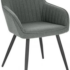 EUGAD Esszimmerstuhl, Küchenstuhl aus Leinen mit Armlehne Dunkelgrau, Hellgrau