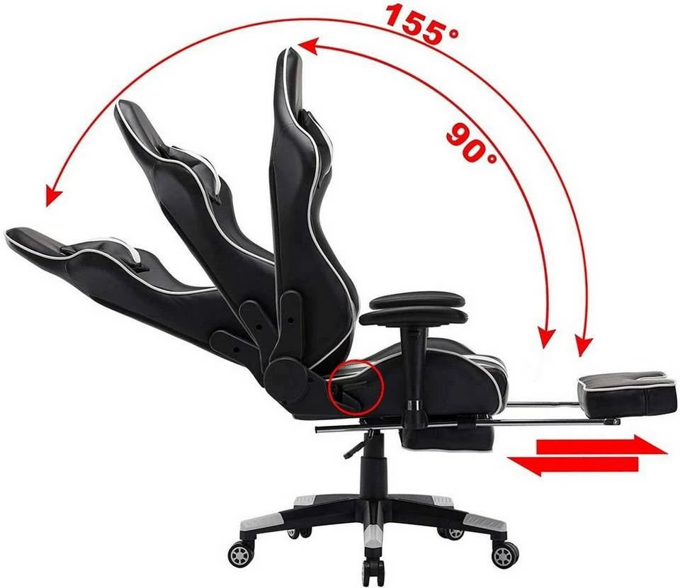 EUGAD Gaming-Stuhl (1 Stück), mit Fußstütze Racing Stuhl Drehstuhl Bürostuhl Schreibtischstuhl PC Stuhl mit Wippfunktion Höhenverstellbar Kunstleder Weiß Grau, Rot, Weiß 3 EUGAD Gaming-Stuhl (1 Stück), mit Fußstütze Racing Stuhl Drehstuhl Bürostuhl Schreibtischstuhl PC Stuhl mit Wippfunktion Höhenverstellbar Kunstleder Weiß Grau, Rot, Weiß – Bild 3