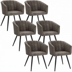 EUGAD 4-Fußstuhl, 6er-Set Esszimmerstuhl Polsterstuhl aus Stoffbezug Grau Dunkelbraun