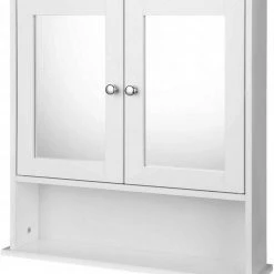 EUGAD Spiegelschrank Hängeschrank mit Ablage mit Ablage Schminkschrank aus Holz 56 x 58 x 13 cm weiß