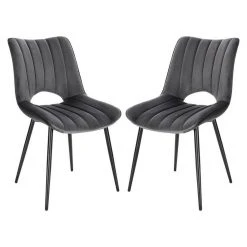 EUGAD Esszimmerstuhl (2 Stück), Küchenstuhl, Polsterstuhl, Wohnzimmerstuhl ohne Armlehne, Metallbeine, Samt, Dunkelgrau Hellgrau, Schwarz