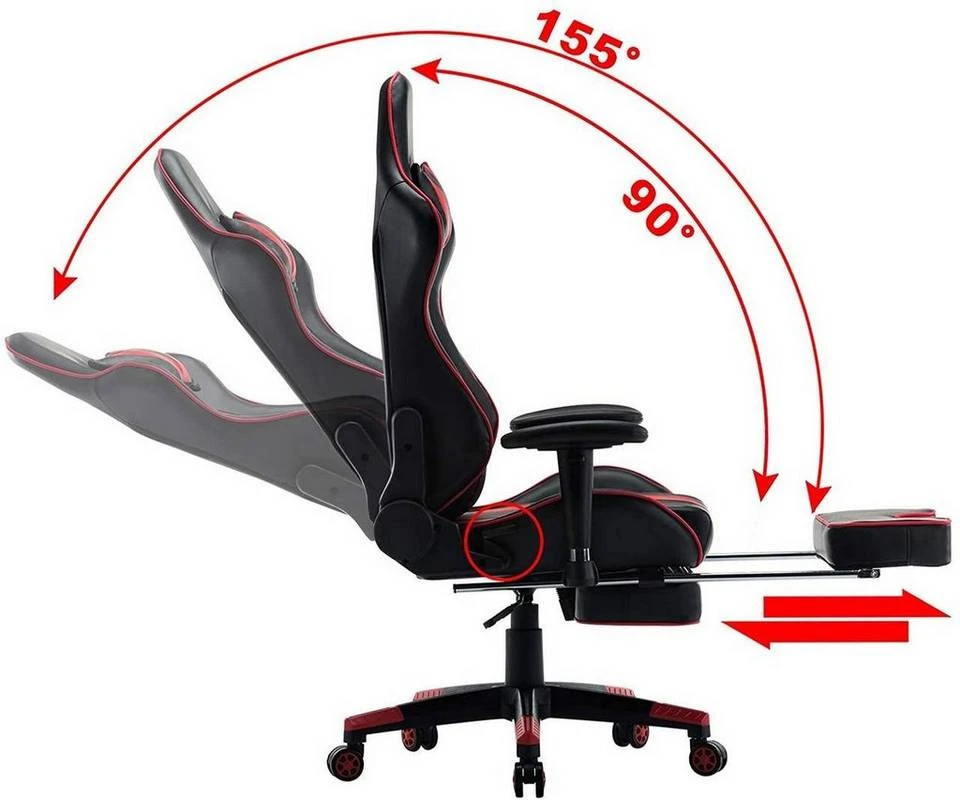 EUGAD Gaming-Stuhl (1 Stück), mit Fußstütze Racing Stuhl Drehstuhl Bürostuhl Schreibtischstuhl PC Stuhl mit Wippfunktion Höhenverstellbar Kunstleder Weiß Grau, Rot, Weiß 11 EUGAD Gaming-Stuhl (1 Stück), mit Fußstütze Racing Stuhl Drehstuhl Bürostuhl Schreibtischstuhl PC Stuhl mit Wippfunktion Höhenverstellbar Kunstleder Weiß Grau, Rot, Weiß – Bild 11