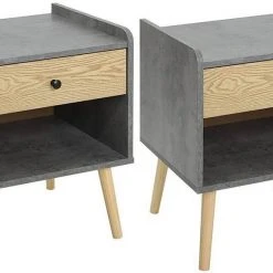 EUGAD Nachttisch (1-St), Nachtkommode, Kommode mit Schubladen und Ablagefach, Nachtschrank Industrial-Design Beistelltisch einfach Aufbau, für Schlafzimmer, Wohnzimmer Grau + Helle Eiche -Eugad Möbel Einkaufen dbd0d185 75b7 4328 9484 9bf38e9b5905