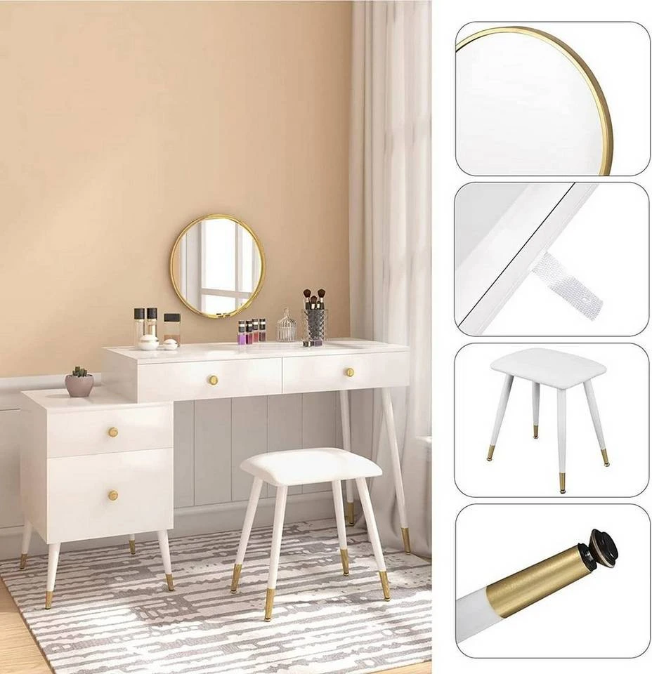 EUGAD Schminktisch (1-St), Schminktisch mit Hocker und Spiegel, Frisiertisch mit 4 Schubladen und Kosmetiktisch Frisierkommode für Schlafzimmer, Weiß Gold 2 EUGAD Schminktisch (1-St), Schminktisch mit Hocker und Spiegel, Frisiertisch mit 4 Schubladen und Kosmetiktisch Frisierkommode für Schlafzimmer, Weiß Gold – Bild 2