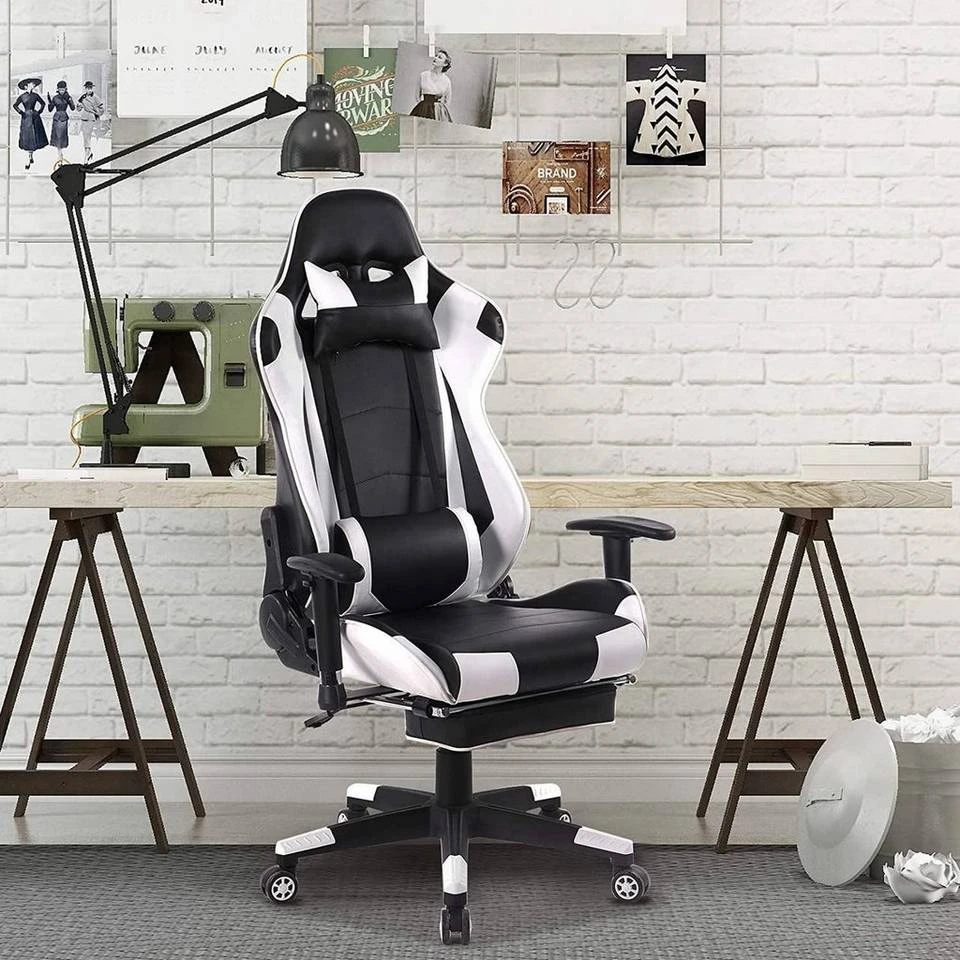 EUGAD Gaming Chair, Bürostuhl Schreibtischstuhl, Kunstleder, mit Ledenkissen Kopfstütze einstellbaren Armlehnen Weiß Grau, Rot, Weiß 2 EUGAD Gaming Chair, Bürostuhl Schreibtischstuhl, Kunstleder, mit Ledenkissen Kopfstütze einstellbaren Armlehnen Weiß Grau, Rot, Weiß – Bild 2