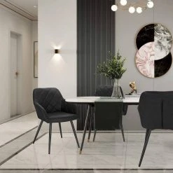 EUGAD Esszimmerstuhl (1 Stück), Wohnzimmerstuhl aus Stoff, Polsterstuhl mit Armlehnen und Rückenlehne, Gestell aus Metall Anthrazit, Braun, Grau -Eugad Möbel Einkaufen e01d9aab 0133 5514 a75c 4e58da89071a