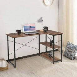 EUGAD Schreibtisch, Computertisch Büromöbel Couchtisch mit Ablage Holz Stahl Schwarz+Beigebraun Industrie-design -Eugad Möbel Einkaufen e0f0dd11 569f 5612 b110 5e0bb6a8546d