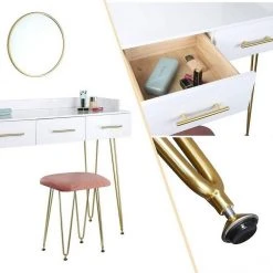 EUGAD Schminktisch, mit 3 Schubladen Tischplatte 100x40cm, Kosmetiktisch für Schlafzimmer, Weiß -Eugad Möbel Einkaufen e6d38908 e191 445c bb52 43929b47fa1e