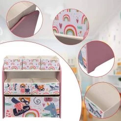 EUGAD Bücherregal, Kinder Aufbewahrungsregal Spielzeugregal Bücherregal Spielzeugkiste Kinderkommode Kindermöbel 3 Schichten mit 6 Kisten aus MDF Rosa -Eugad Möbel Einkaufen e8d91a85 df9f 570a 8b67 e0952aa0916b