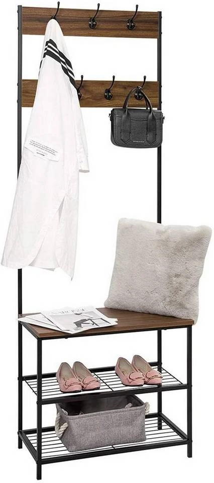 EUGAD Garderobenständer, (1 St), Kleiderständer, mit Haken, Schuhbank, Dunkelbraun 1 EUGAD Garderobenständer, (1 St), Kleiderständer, mit Haken, Schuhbank, Dunkelbraun