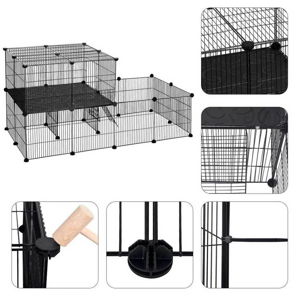 EUGAD Freigehege, Freigehege Kaninchen mit Stauraum Hasen Meerschweinchen Welpenauslauf Laufgitter mit Tür&Treppe DIY Schwarz 30 Platten (35x35cm/Platte) 105 x 70 x 70 cm 9 EUGAD Freigehege, Freigehege Kaninchen mit Stauraum Hasen Meerschweinchen Welpenauslauf Laufgitter mit Tür&Treppe DIY Schwarz 30 Platten (35x35cm/Platte) 105 x 70 x 70 cm – Bild 9