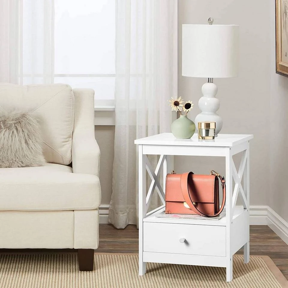 EUGAD Nachttisch, 2er-Set Beistelltisch Nachtschrank Nachtkommode Sofatisch aus MDF mit Schublade und Ablage für Schlafzimmer oder Wohnzimmer Weiß 2 EUGAD Nachttisch, 2er-Set Beistelltisch Nachtschrank Nachtkommode Sofatisch aus MDF mit Schublade und Ablage für Schlafzimmer oder Wohnzimmer Weiß – Bild 2
