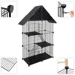 EUGAD Freigehege, Kleintierkäfig Katzenkäfig Schwarz 75x39x145cm -Eugad Möbel Einkaufen ee697100 8f99 5d23 936e d32bfecef95e