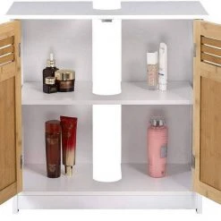 EUGAD Waschbeckenunterschrank Unterschrank Badezimmerschrank Waschtisch Badschrank mit 2 Türen 60x30x60cm aus MDF Weiß+Natur Weiß+Grau, Weiß+Natur -Eugad Möbel Einkaufen eeb94881 160b 506d 9b43 30236ad3f79d