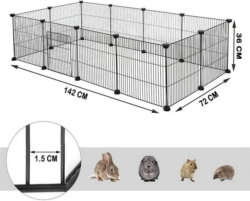 EUGAD Freigehege, Freigehege für Kaninchen Hasen Meerschweinchen Welpenauslauf Kleintiergehege Laufgitter mit Tür DIY 12 Platten Schwarz 142 x 72 x 36 cm 3 EUGAD Freigehege, Freigehege für Kaninchen Hasen Meerschweinchen Welpenauslauf Kleintiergehege Laufgitter mit Tür DIY 12 Platten Schwarz 142 x 72 x 36 cm – Bild 3
