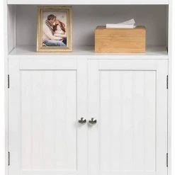 EUGAD Badkommode, Badschrank Beistellschrank, mit Doppeltür, 3 Fächern, MDF, Weiß