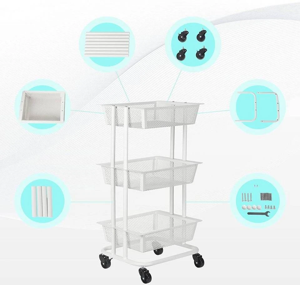 EUGAD Beistellwagen »0030CC«, Rollwagen Küchewagen 3 Gitterkörbe, Rolle mit Bremse 40x76x30 cm Weiß 6 EUGAD Beistellwagen »0030CC«, Rollwagen Küchewagen 3 Gitterkörbe, Rolle mit Bremse 40x76x30 cm Weiß – Bild 6