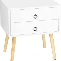 EUGAD Nachttisch, Beistelltisch mit 2 Schubladen Nachtkommode Nachtschrank Holzbeine MDF 46x35x50cm Weiß Grau, Weiß -Eugad Möbel Einkaufen f30f8f29 631a 51ac b200 4f3574a2902c