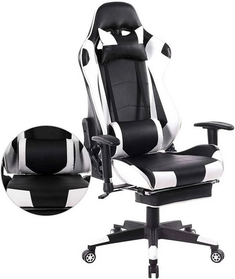 EUGAD Gaming Chair, Bürostuhl Schreibtischstuhl, Kunstleder, mit Ledenkissen Kopfstütze einstellbaren Armlehnen Weiß Grau, Rot, Weiß 6 EUGAD Gaming Chair, Bürostuhl Schreibtischstuhl, Kunstleder, mit Ledenkissen Kopfstütze einstellbaren Armlehnen Weiß Grau, Rot, Weiß – Bild 6