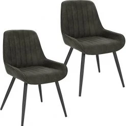 EUGAD Esszimmerstuhl, Polsterstuhl 2er-Set,Sitzfläche aus Stoffbezug Anthrazit, Dunkelbraun, Dunkelgrau