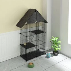 EUGAD Freigehege, Kleintierkäfig Katzenkäfig Schwarz 75x39x145cm -Eugad Möbel Einkaufen f53997ea 0c01 561c af16 81ba3965eb67