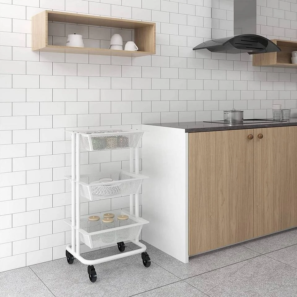 EUGAD Beistellwagen »0030CC«, Rollwagen Küchewagen 3 Gitterkörbe, Rolle mit Bremse 40x76x30 cm Weiß 2 EUGAD Beistellwagen »0030CC«, Rollwagen Küchewagen 3 Gitterkörbe, Rolle mit Bremse 40x76x30 cm Weiß – Bild 2