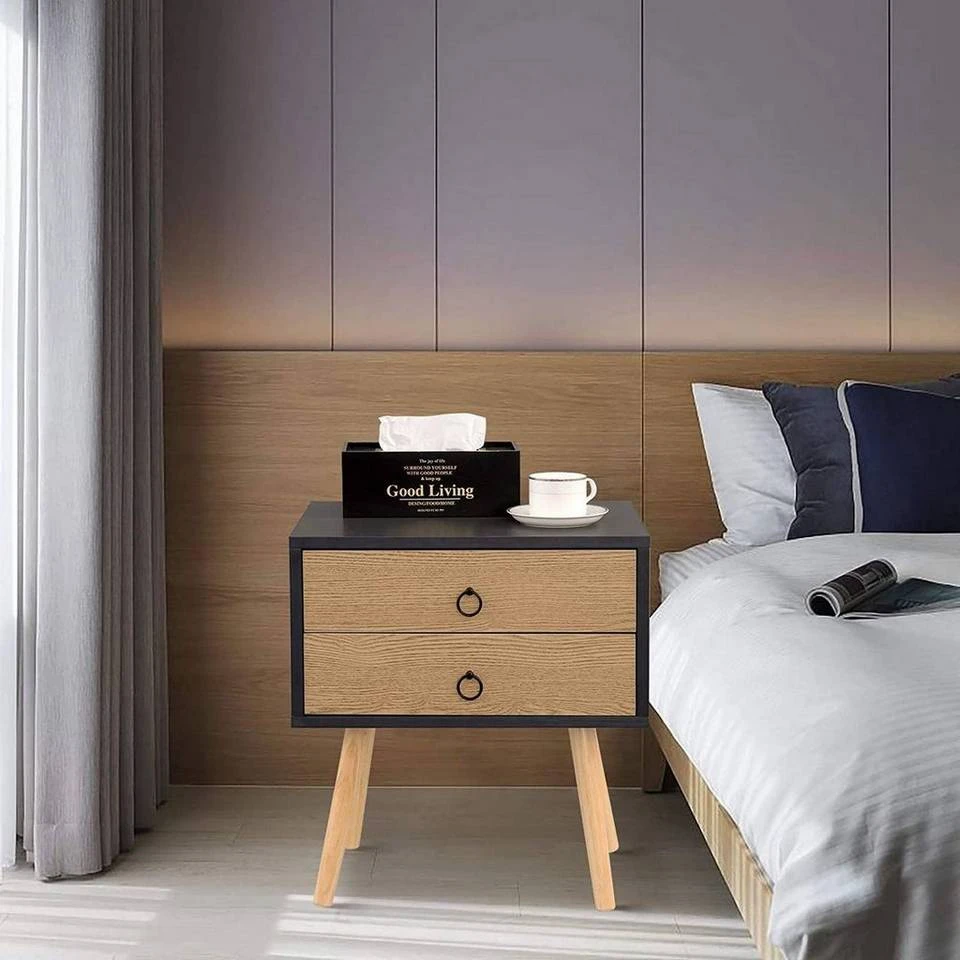 EUGAD Nachttisch, 2er-Set Beistelltisch mit 2 Schubladen Nachtkommode Nachtschrank Holzbeine MDF 46x35x50cm Weiß Grau, Weiß 9 EUGAD Nachttisch, 2er-Set Beistelltisch mit 2 Schubladen Nachtkommode Nachtschrank Holzbeine MDF 46x35x50cm Weiß Grau, Weiß – Bild 9