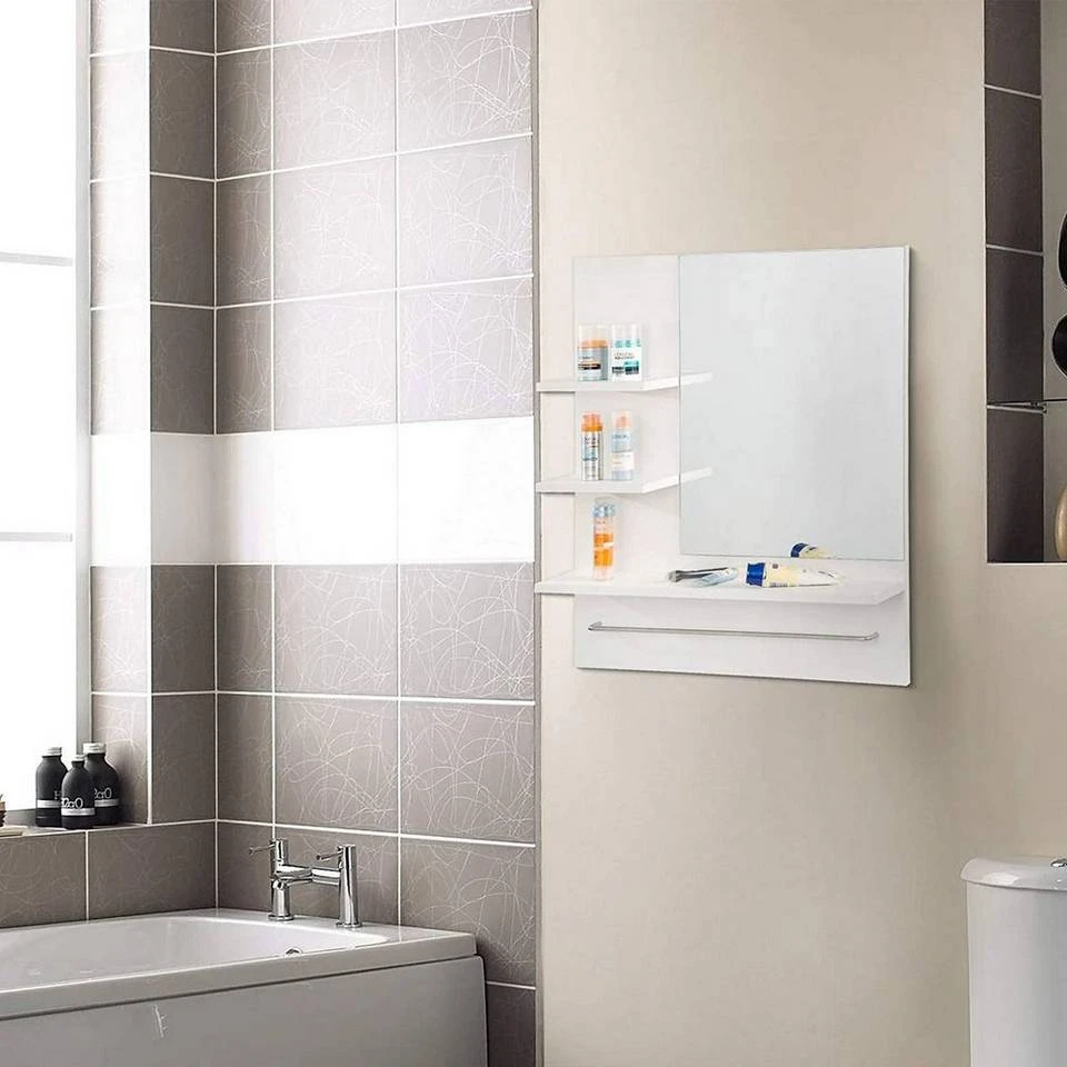 EUGAD Spiegelschrank Hängeschrank mit 3 Ablagen Weiß 2 EUGAD Spiegelschrank Hängeschrank mit 3 Ablagen Weiß – Bild 2